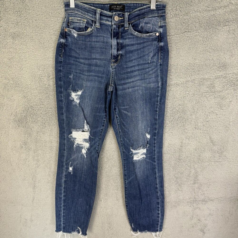 Judy Blue Jeans Blue Womens 1/25 Denim Relaxed‎ Fit Distressed Medium Washed